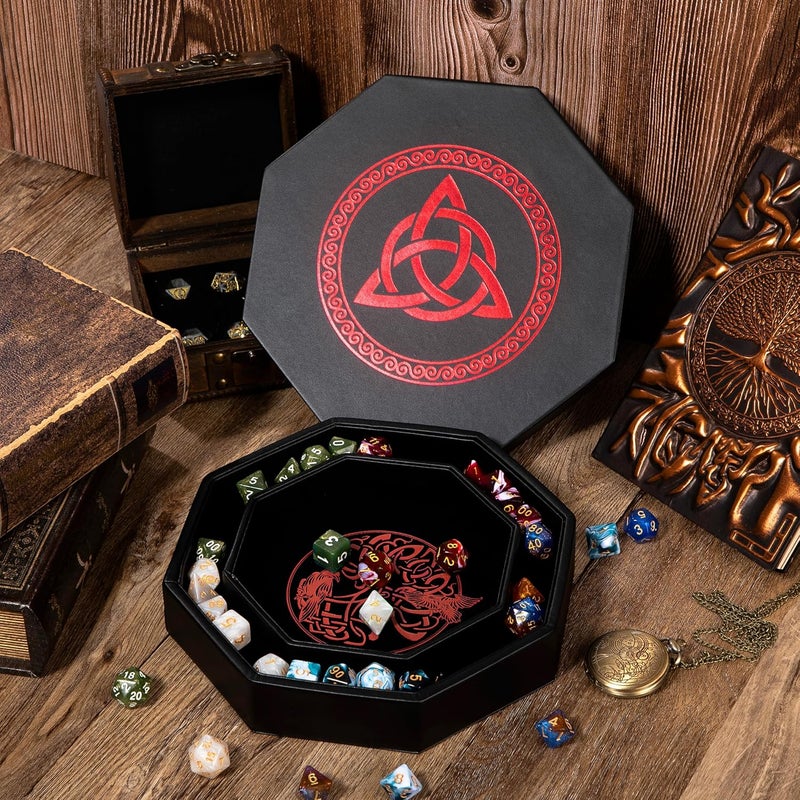 Soar Forge DND Dice Tray - Premium 9 Inch Tray Dungeons and Dragons - Exquisitely Detailed Red World Tree & Triquetra Design - Perfect Rolling & Box Storage to Protect Your Dice for D&D and RPG - Image 5
